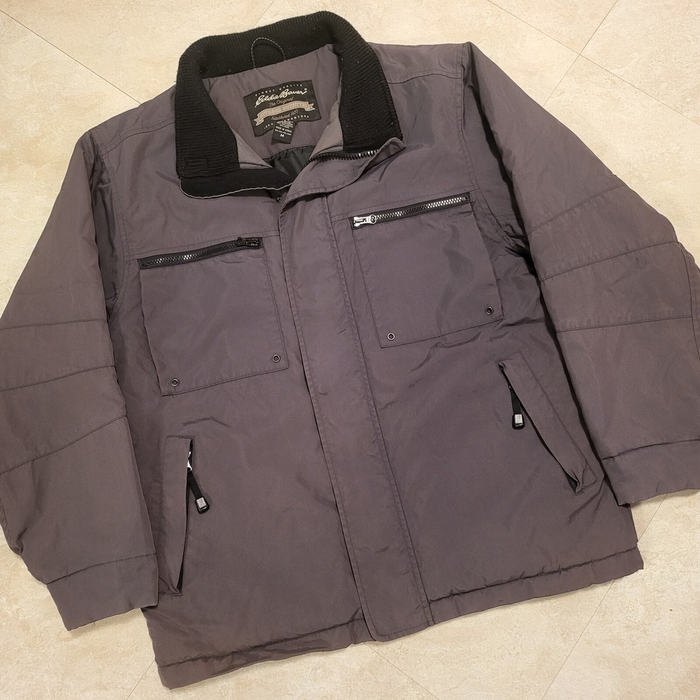 VTG Eddie‎ Bauer Mens M Medium Outdoor Insulated Wool Blend Trim Nylon Jacket